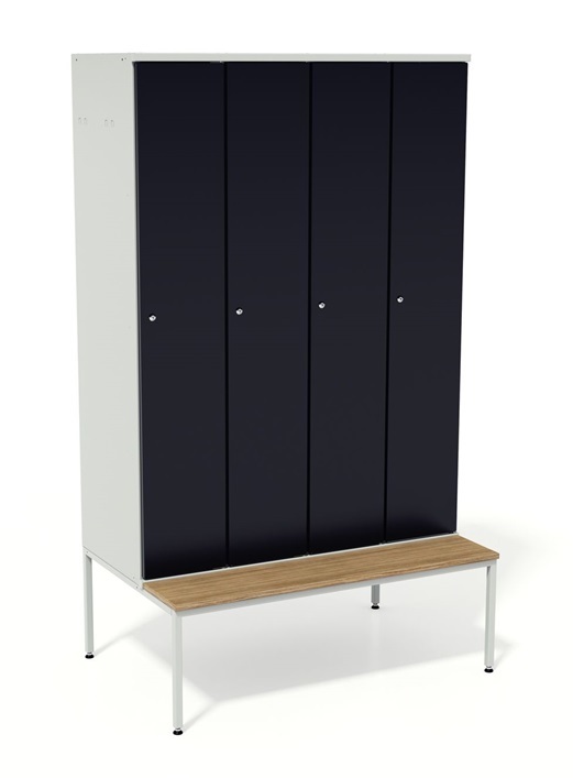 four section wardrobe locker with bench 
