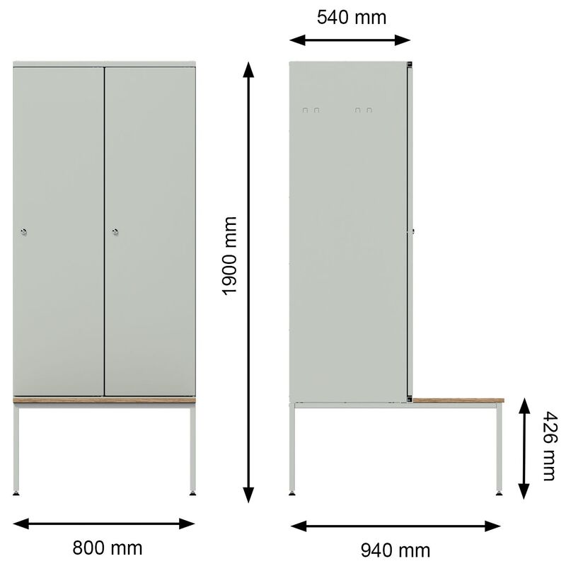 locker technical drawing with dimensions 